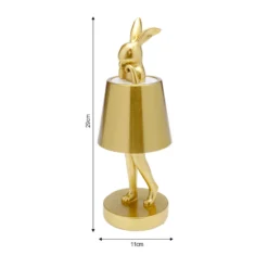 Lámpara de mesa LED recargable KARE Animal Rabbit, dorada, IP54, 29 cm