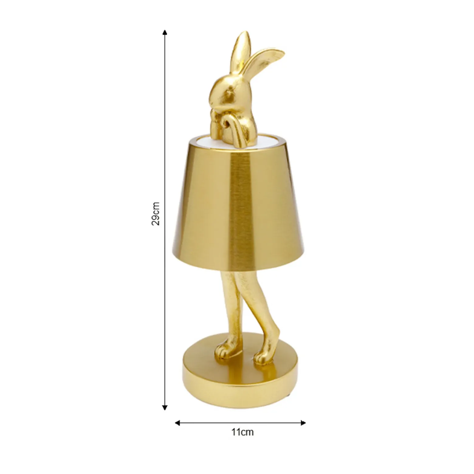 Lámpara de mesa LED recargable KARE Animal Rabbit, dorada, IP54, 29 cm