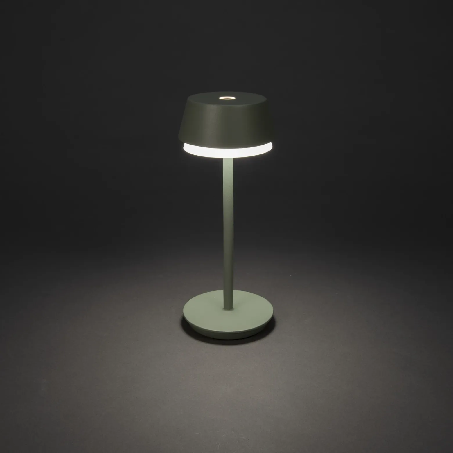 Lámpara de mesa LED recargable Lyon, verde/gris, IP54, atenuador, CCT, RGB