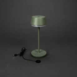 Lámpara de mesa LED recargable Lyon, verde/gris, IP54, atenuador, CCT, RGB
