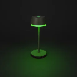 Lámpara de mesa LED recargable Lyon, verde/gris, IP54, atenuador, CCT, RGB