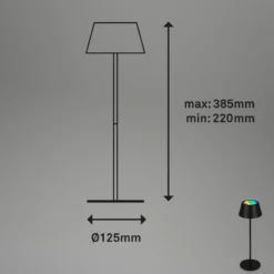 Lámpara de mesa LED recargable Kiki, negra, IP44, 3.000 K, RGBW