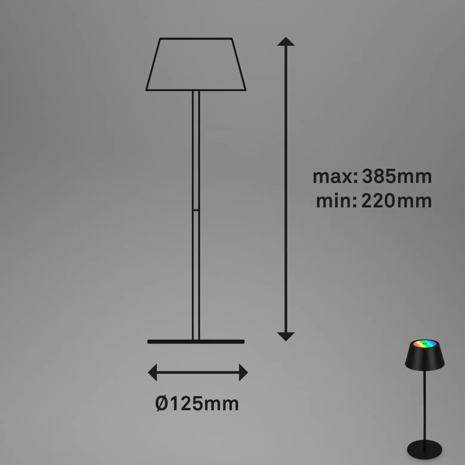 Lámpara de mesa LED recargable Kiki, negra, IP44, 3.000 K, RGBW