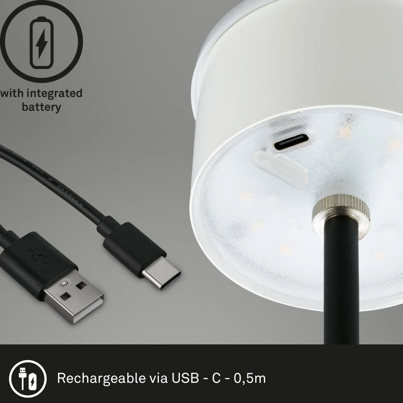 Lámpara de mesa LED recargable Kiki, negra, IP44, 3.000 K, RGBW
