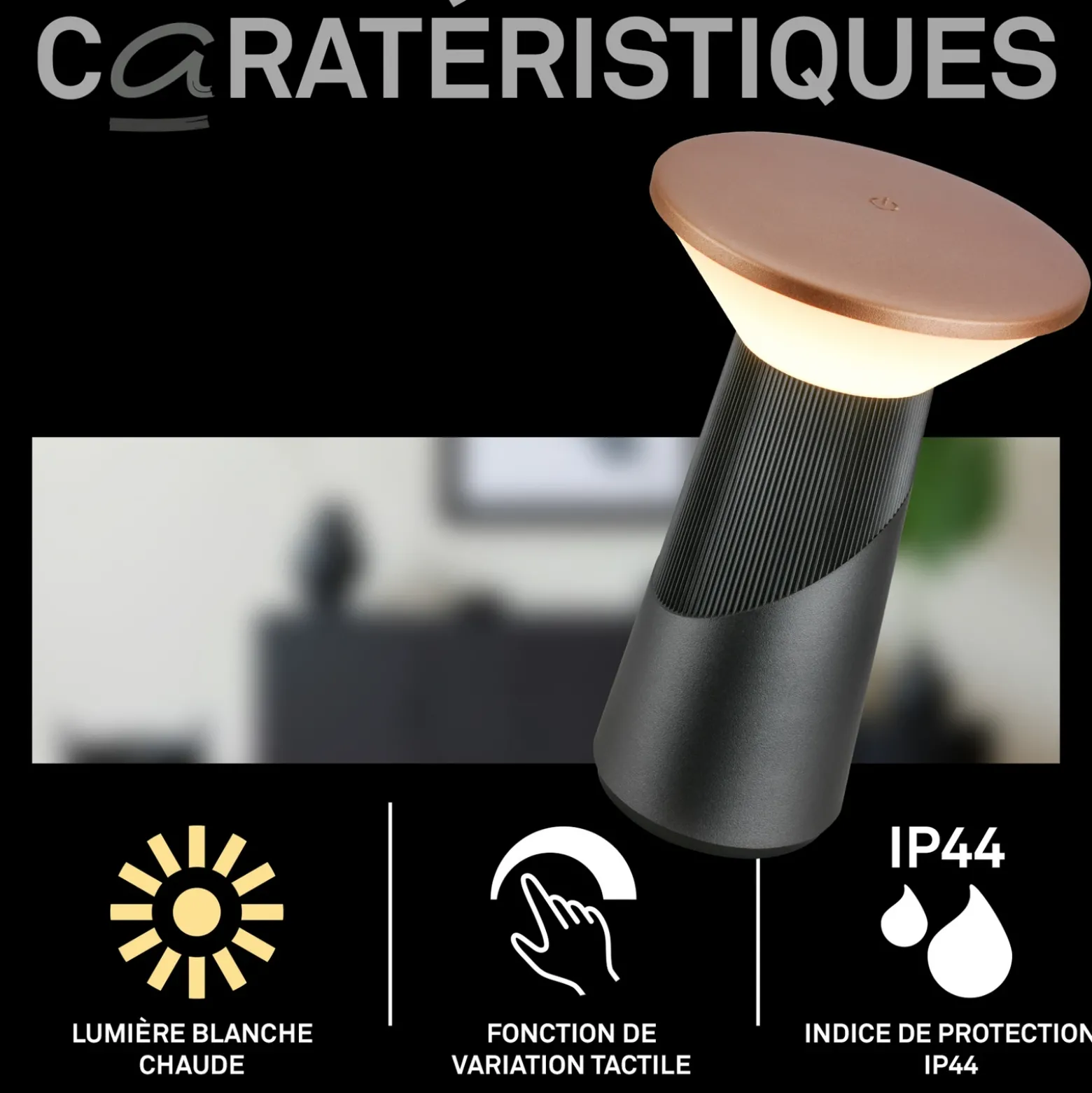 Lámpara de mesa LED recargable Pilia, bronce/antracita, altura 24 cm, IP44