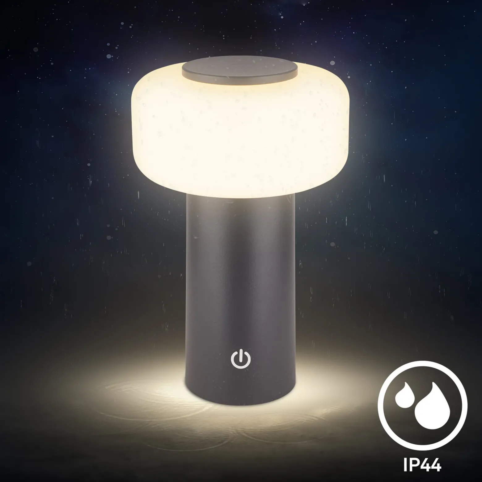Lámpara de mesa LED recargable Juna, antracita, IP44, atenuable, 20 cm