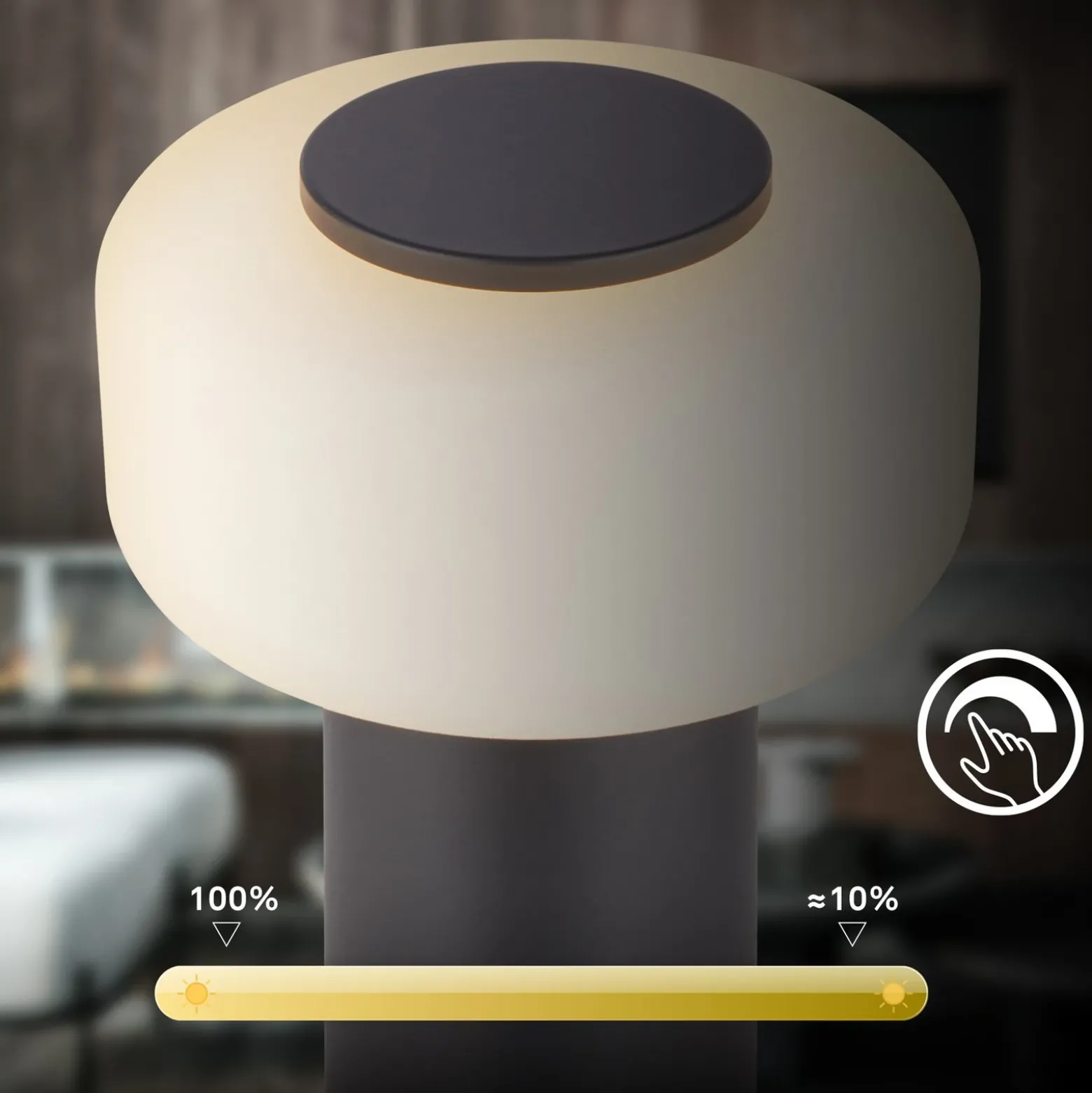Lámpara de mesa LED recargable Juna, antracita, IP44, atenuable, 20 cm