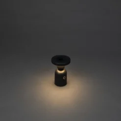 Lámpara de mesa LED recargable Nantes, negra, aluminio, IP54, atenuador,