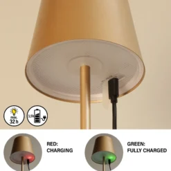 Lámpara de mesa LED recargable Viletto, marrón café, IP54
