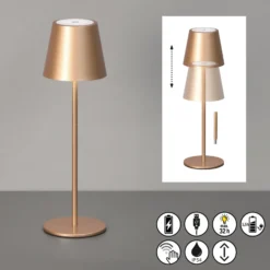 Lámpara de mesa LED recargable Viletto, marrón café, IP54