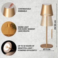 Lámpara de mesa LED recargable Viletto, marrón café, IP54