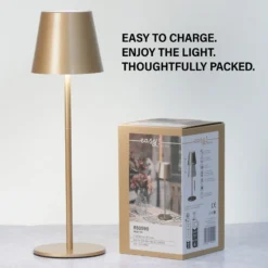 Lámpara de mesa LED recargable Viletto, marrón café, IP54
