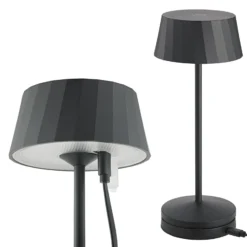 Lámpara de mesa LED recargable Facetta, negra, 22 cm, metal CCT IP44