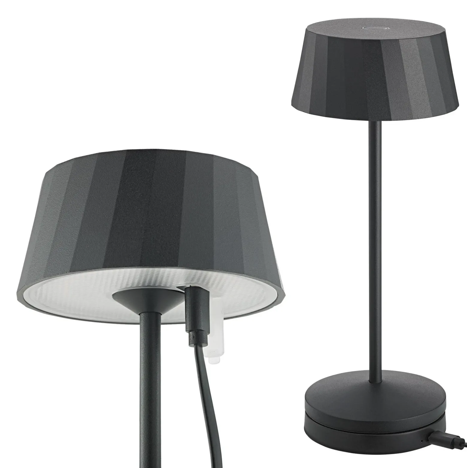Lámpara de mesa LED recargable Facetta, negra, 22 cm, metal CCT IP44