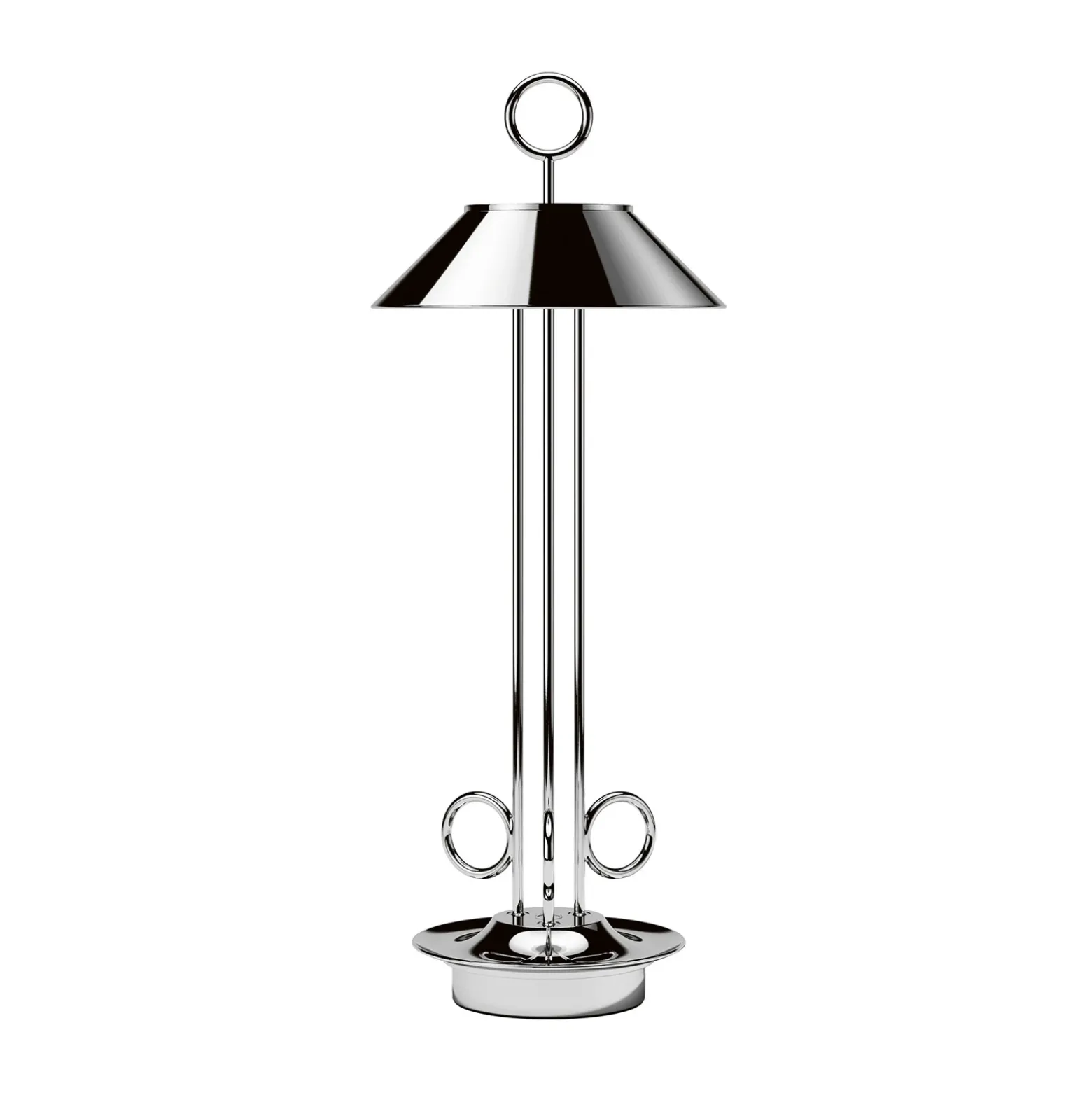 Lámpara de mesa LED recargable Nudiderot, cromo, aluminio, IP54, atenuable