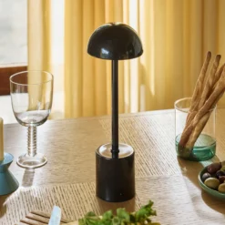 Lámpara de mesa LED recargable Taten, negra, altura 30 cm, metal