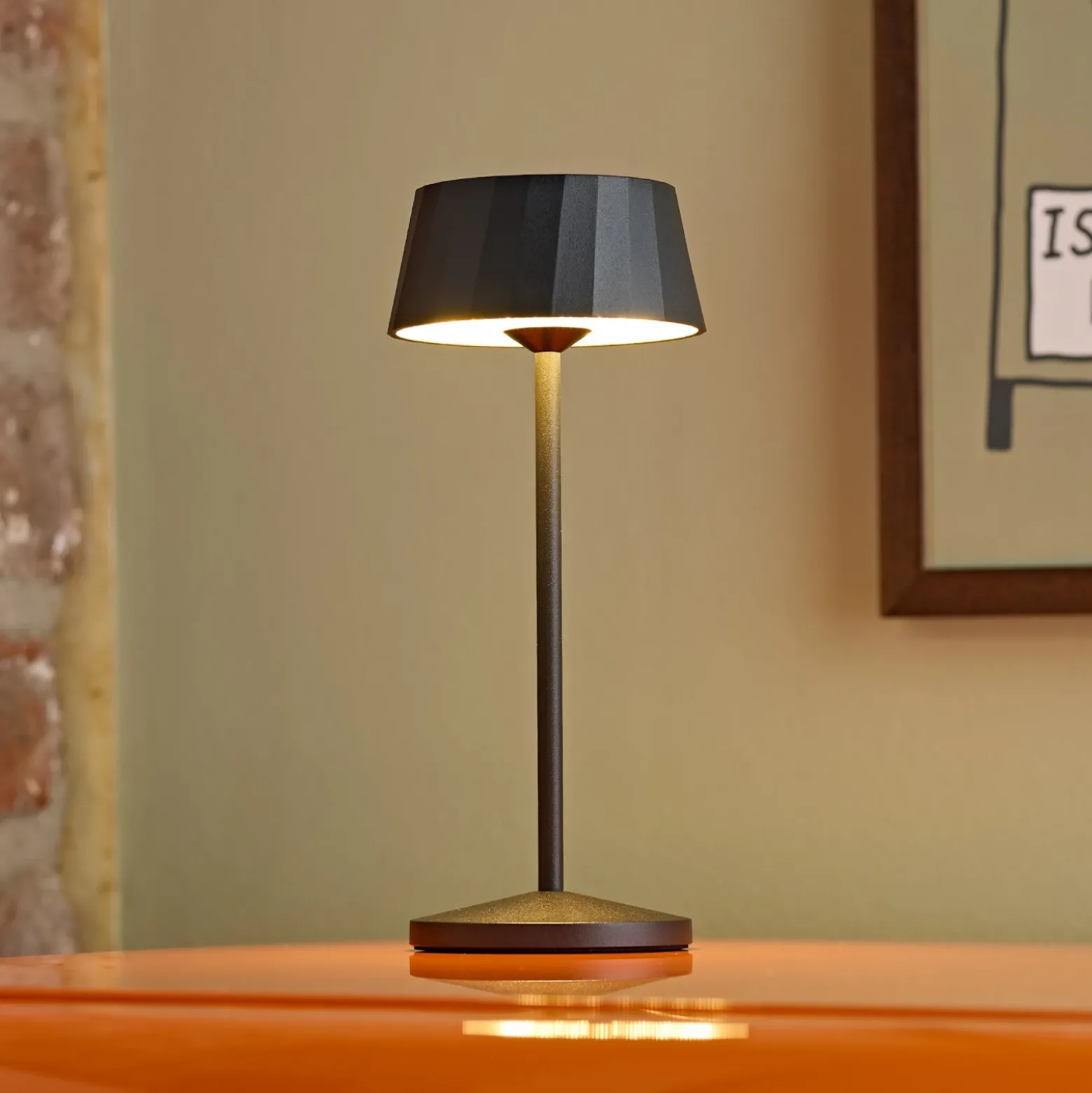 Lámpara de mesa LED recargable Facetta, juego de 3, negro, 22 cm, IP44