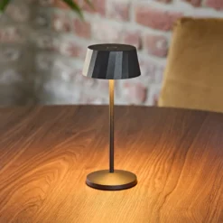 Lámpara de mesa LED recargable Facetta, juego de 3, negro, 22 cm, IP44