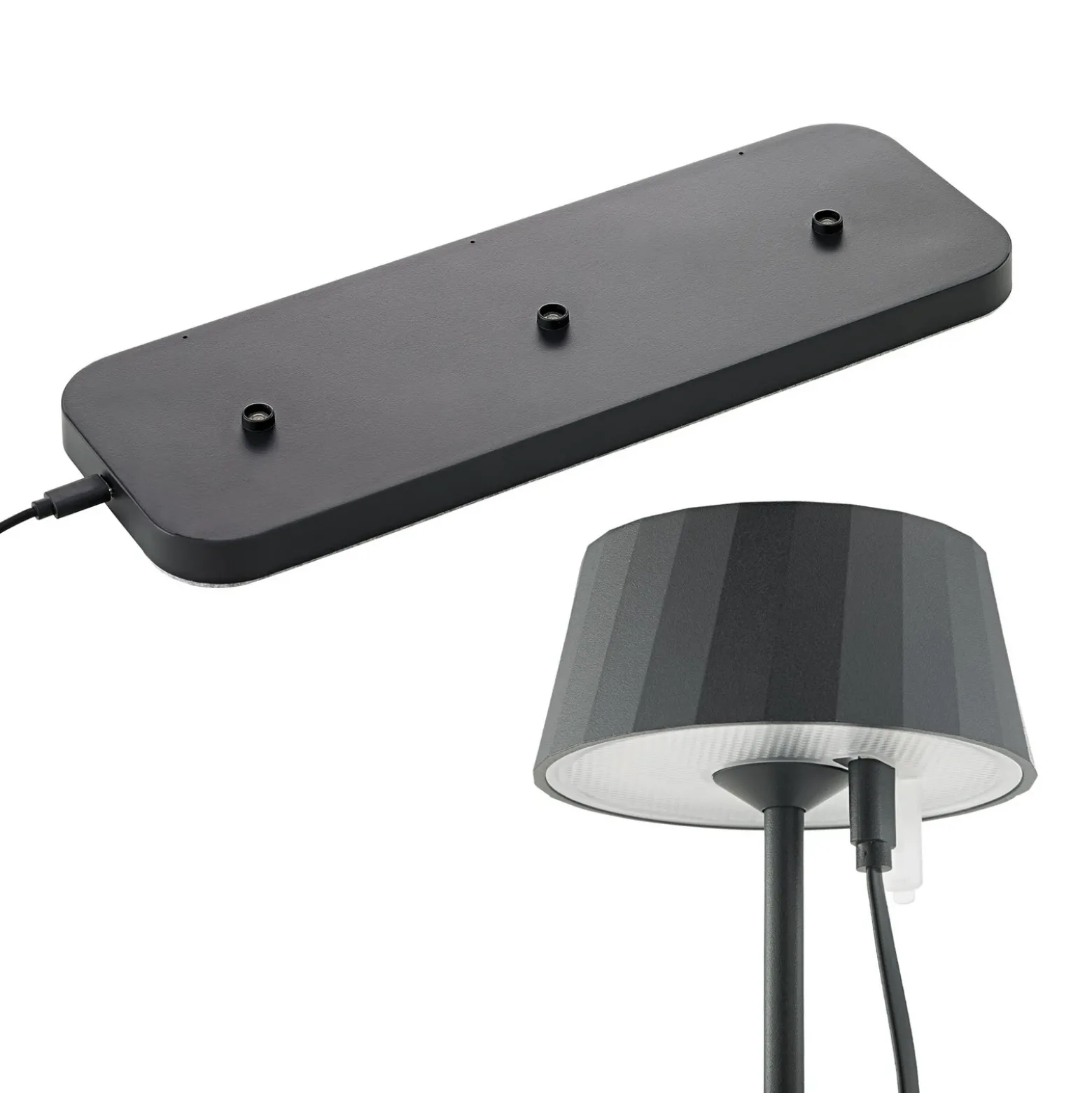 Lámpara de mesa LED recargable Facetta, juego de 3, negro, 22 cm, IP44