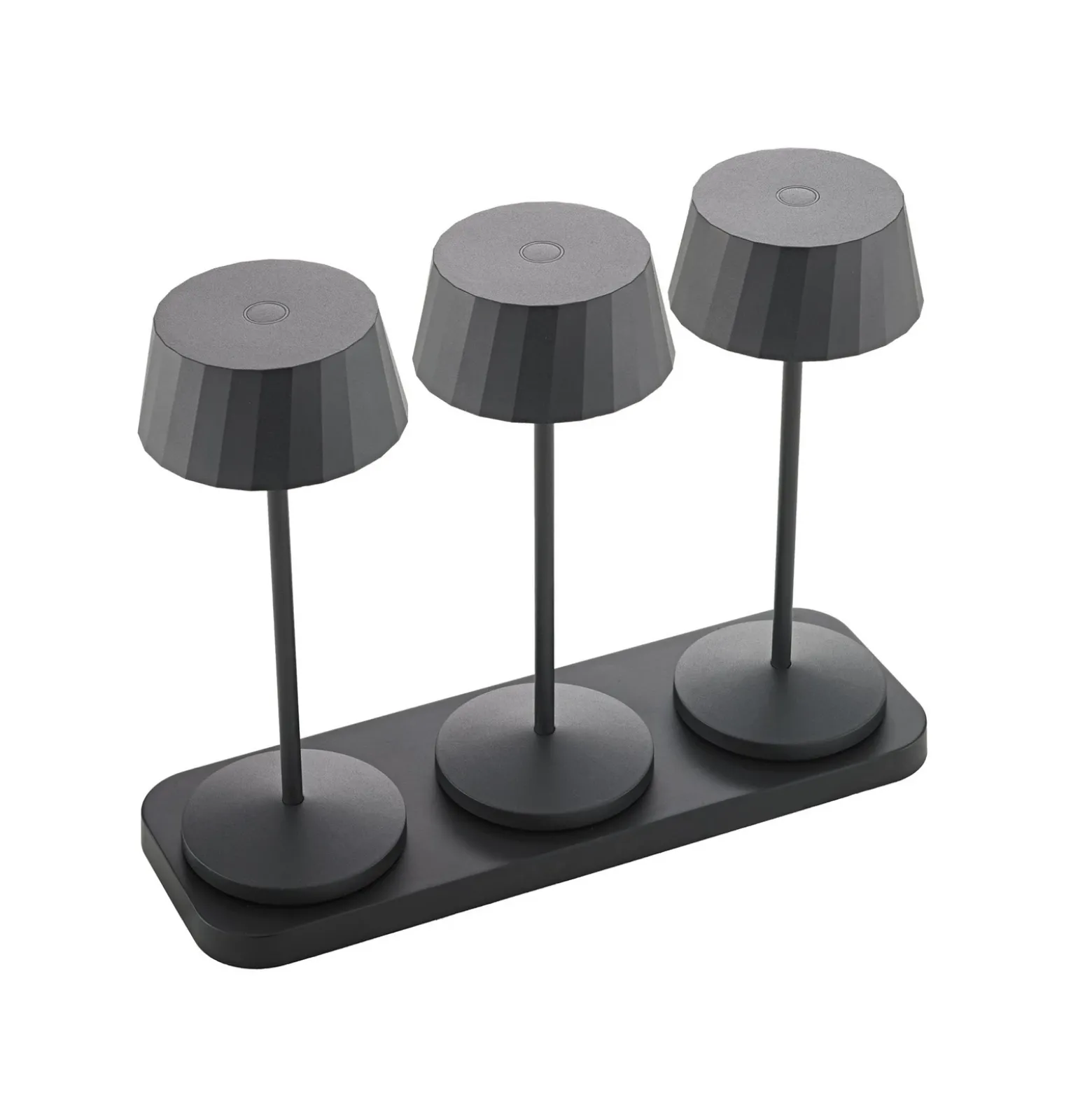 Lámpara de mesa LED recargable Facetta, juego de 3, negro, 22 cm, IP44
