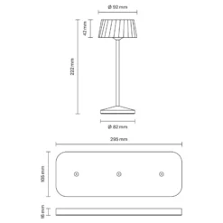 Lámpara de mesa LED recargable Facetta, juego de 3, negro, 22 cm, IP44