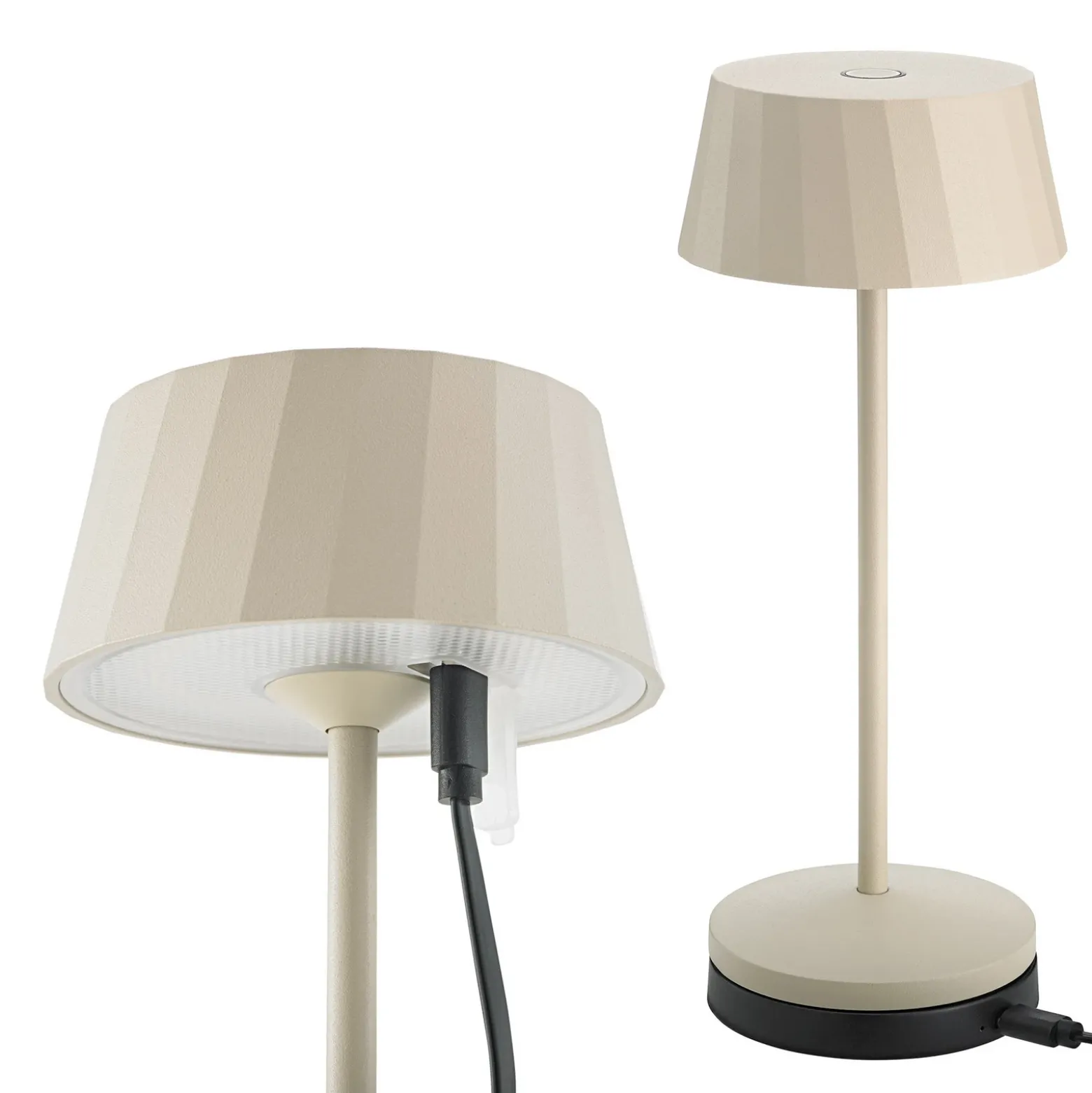 Lámpara de mesa LED recargable Facetta, beige, 22 cm, metal, CCT IP44