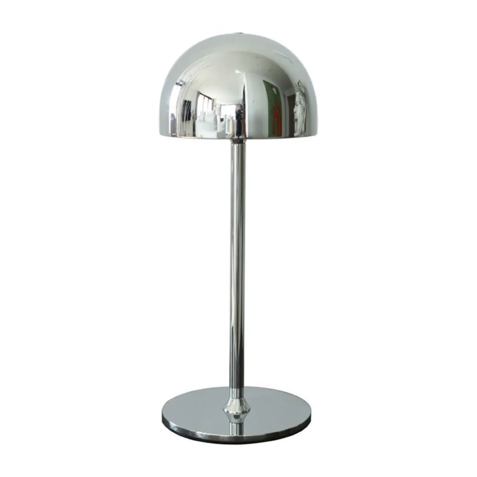 lámpara de mesa LED recargable Tim, color cromado, altura 30 cm, IP54