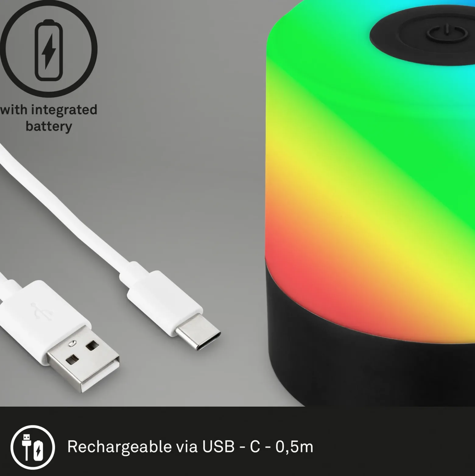 Lámpara de mesa LED recargable Smal, negra, RGBW, plástico, 7 cm