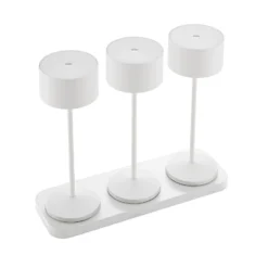 Lámpara de mesa LED recargable Veluna, blanca, juego de 3, 25 cm, IP44