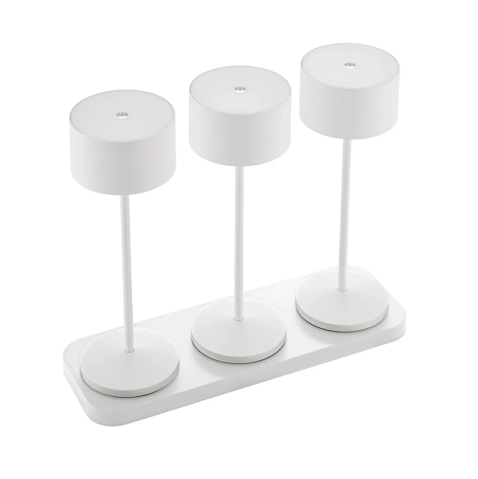Lámpara de mesa LED recargable Veluna, blanca, juego de 3, 25 cm, IP44