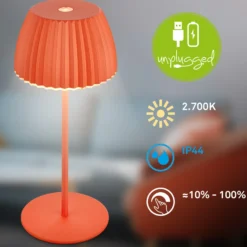 Lámpara de mesa LED recargable Brilo unplugged Riffle, 20 cm, naranja