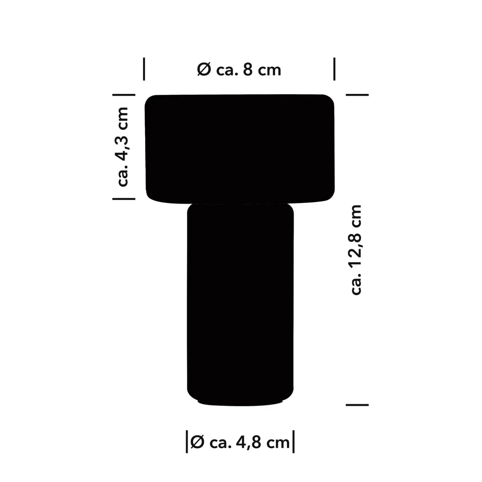 Lámpara de mesa LED recargable Tiny-B, negra, altura 13 cm, IP54, USB