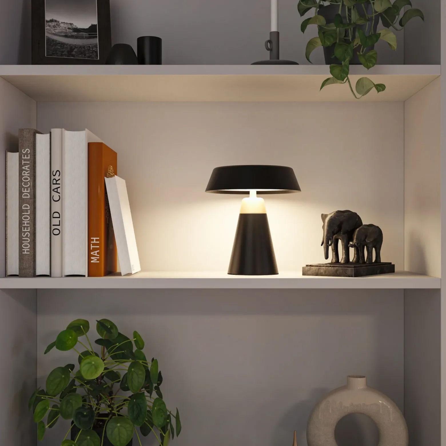 Lámpara de mesa LED recargable Paulmann Lirox, negra/beige, 20 cm, IP44
