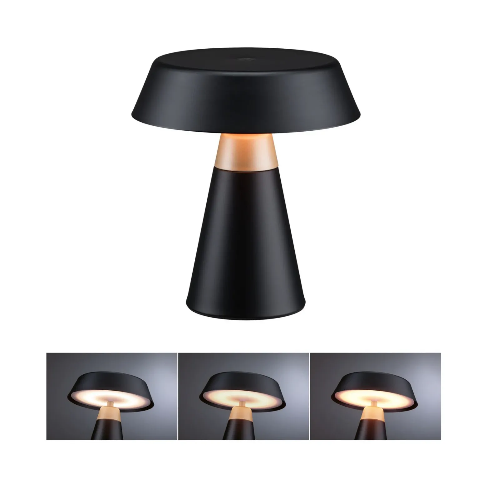 Lámpara de mesa LED recargable Paulmann Lirox, negra/beige, 20 cm, IP44