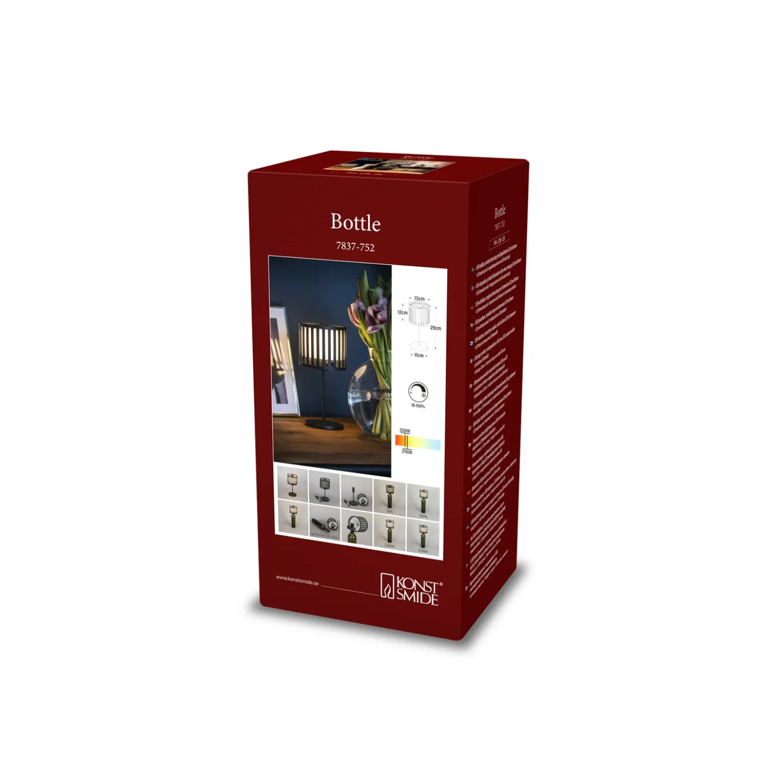 Lámpara de mesa LED recargable Bottle, negra, aluminio, IP54, atenuador,