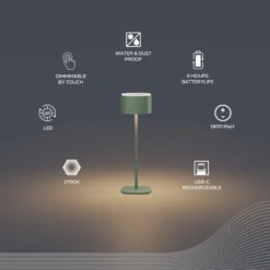 Lámpara de mesa LED recargable Calex Serino, verde, aluminio, 2700 K