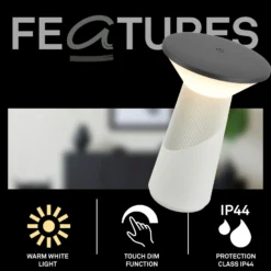 Lámpara de mesa LED recargable Pilia, color antracita/gris claro, altura 24 cm,
