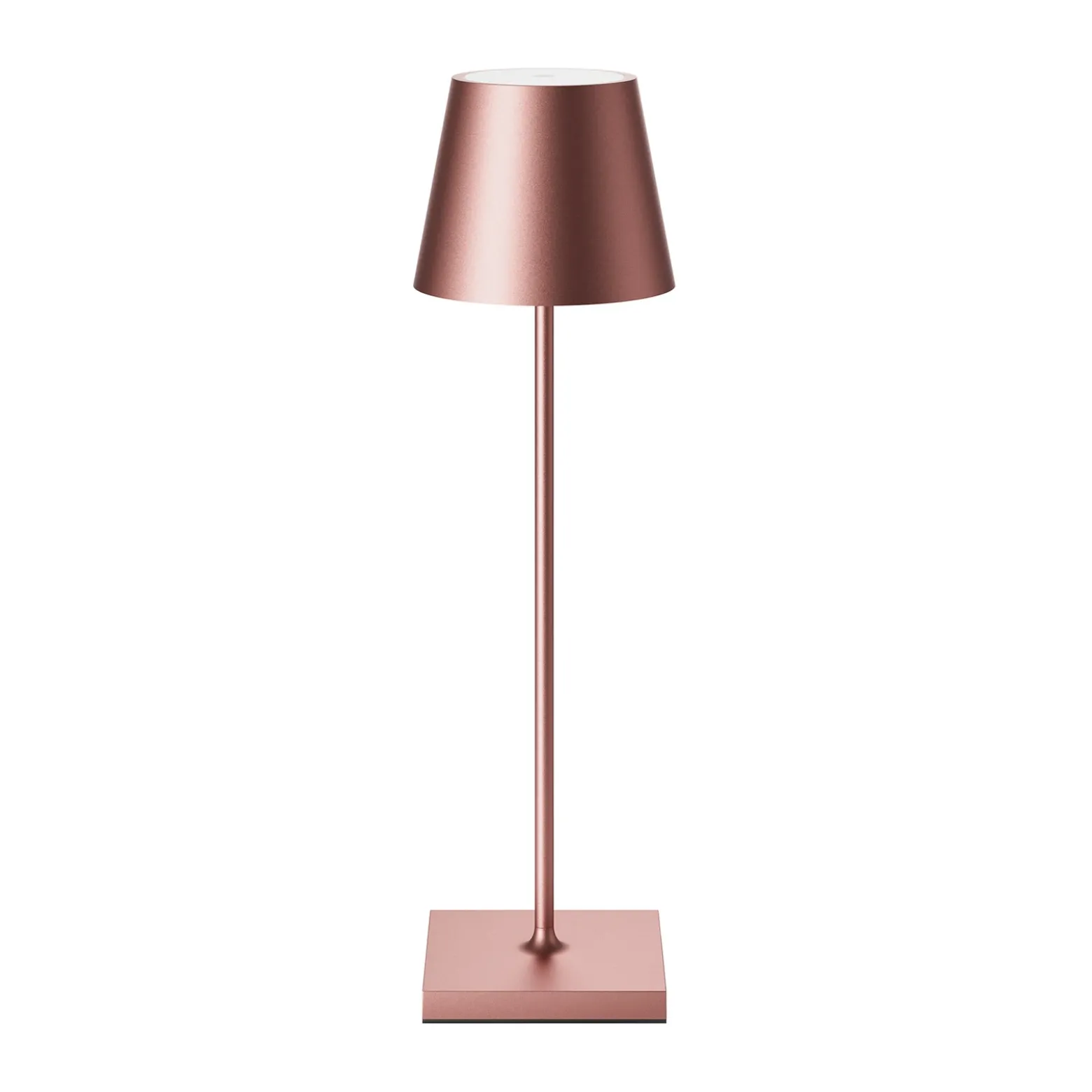 Lámpara de mesa LED recargable Nuindie, USB-C, oro rosa, IP54, atenuable