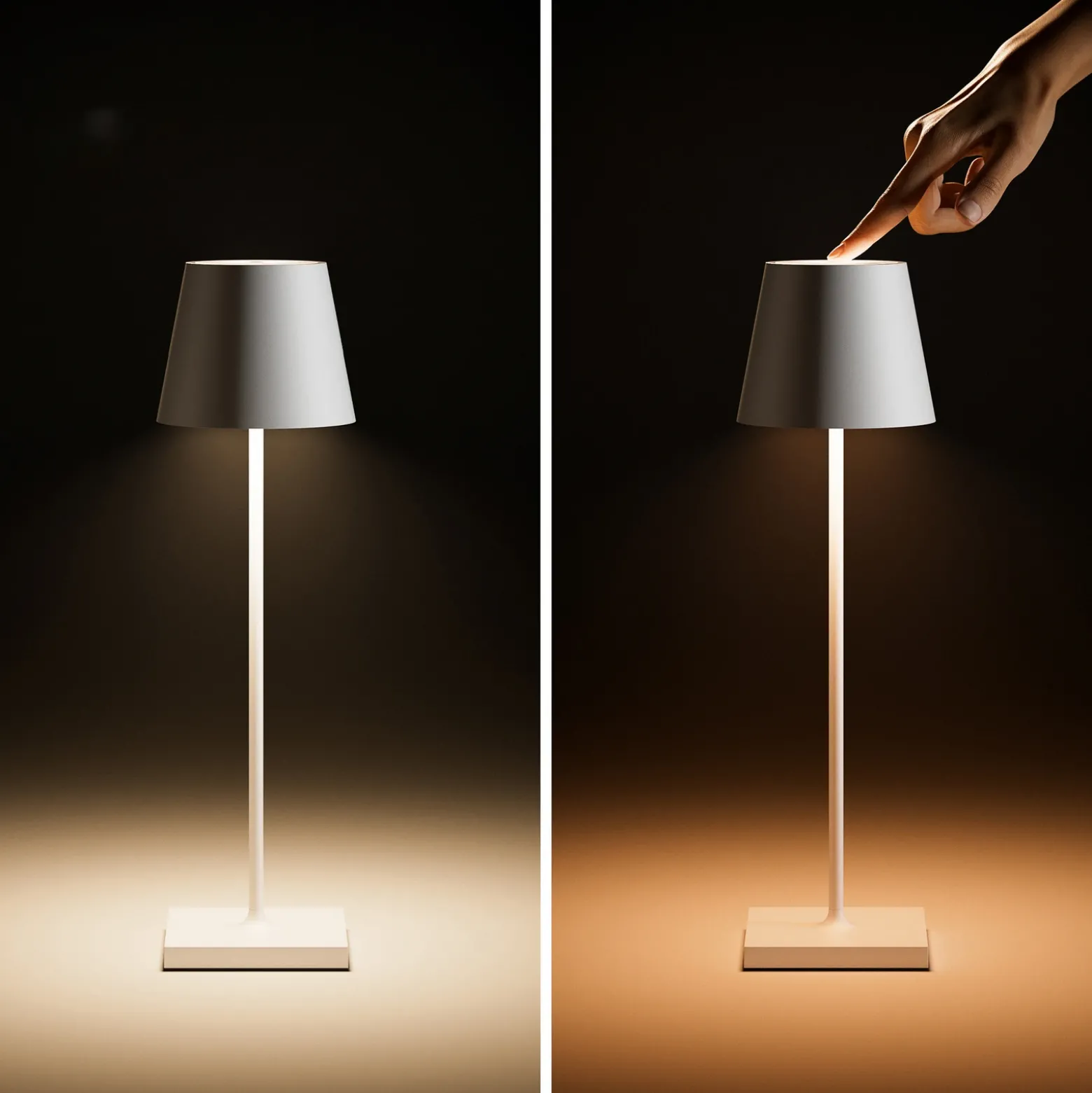Lámpara de mesa LED recargable Nuindie, USB-C, oro rosa, IP54, atenuable