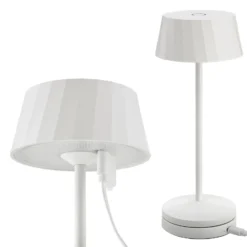 Lámpara de mesa LED recargable Facetta, blanca, 22 cm, metal, CCT IP44