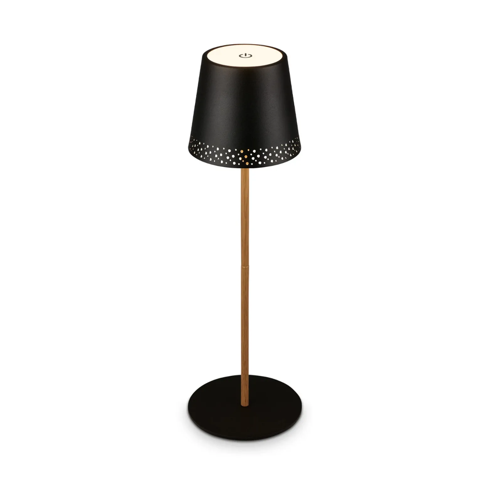 Lámpara de mesa LED recargable Kiki, negro/oro, IP44, 3.000K