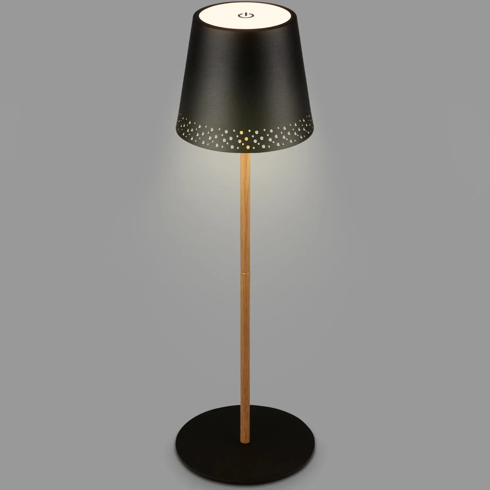 Lámpara de mesa LED recargable Kiki, negro/oro, IP44, 3.000K