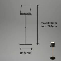 Lámpara de mesa LED recargable Kiki, negro/oro, IP44, 3.000K