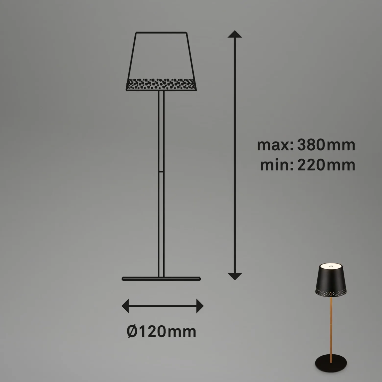 Lámpara de mesa LED recargable Kiki, negro/oro, IP44, 3.000K