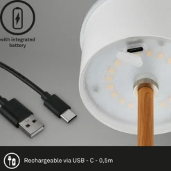 Lámpara de mesa LED recargable Kiki, negro/oro, IP44, 3.000K