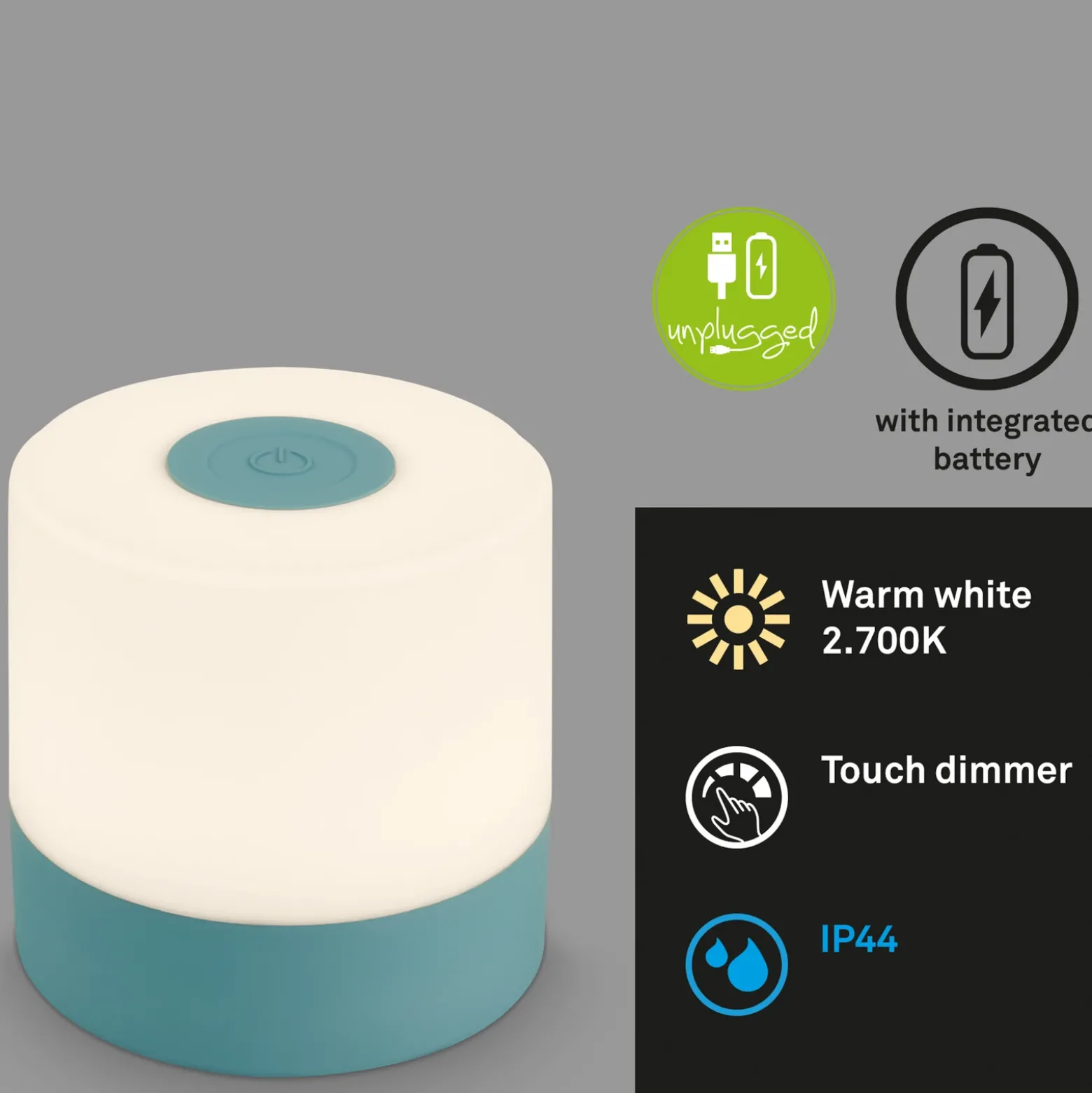 Lámpara de mesa LED recargable Smal, azul, 2.700K, atenuable