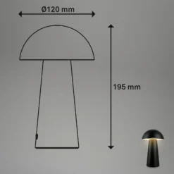 Lámpara de mesa LED recargable Fungo Mini, negra, táctil, plástico