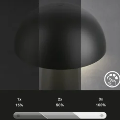 Lámpara de mesa LED recargable Fungo Mini, negra, táctil, plástico