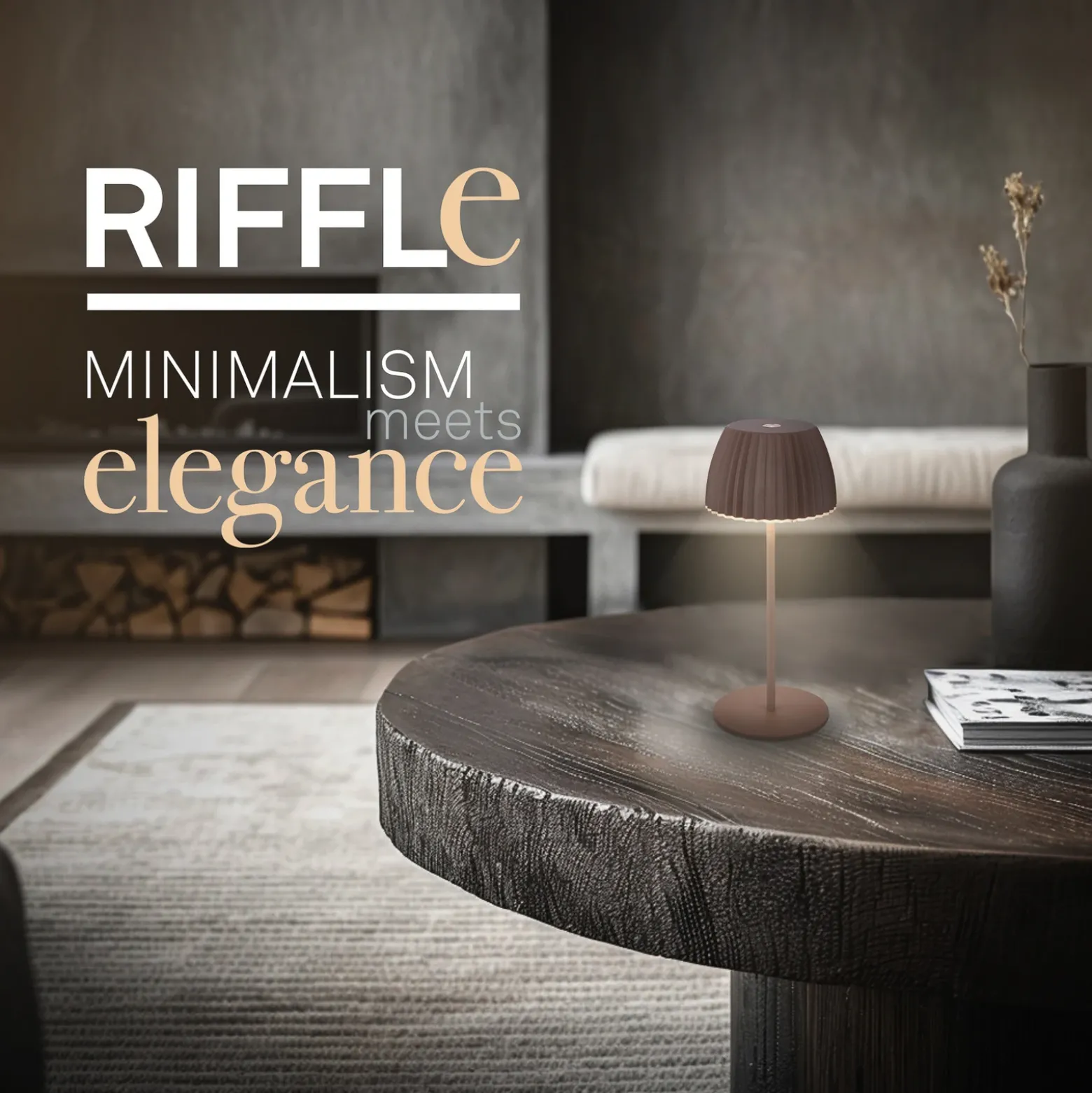 Lámpara de mesa LED recargable Brilo unplugged Riffle, 20 cm, arena oscura