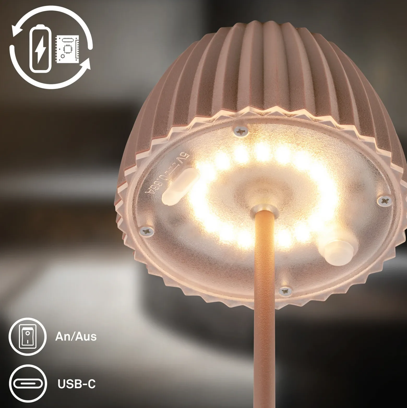 Lámpara de mesa LED recargable Brilo unplugged Riffle, 20 cm, arena oscura
